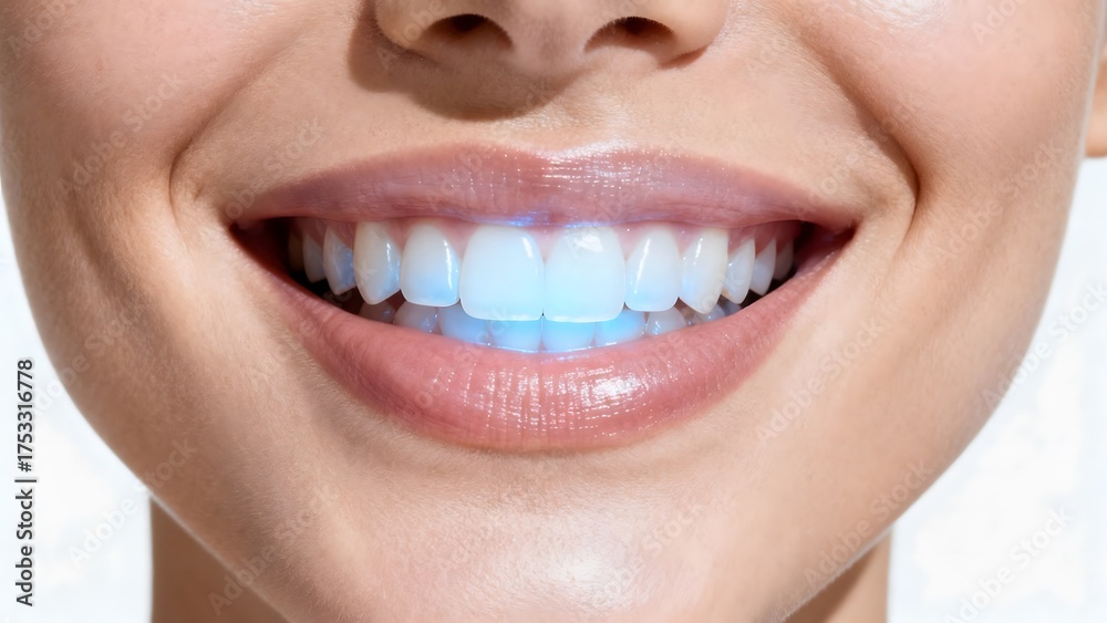 Fototapeta premium Closeup of a smiling mouth with white teeth