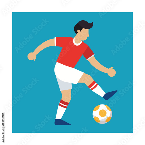 Soccer player kicking ball flat illustration football