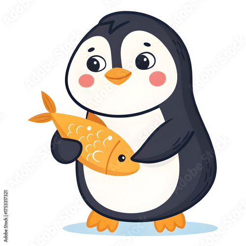 penguin with fish icon cartoon of penguin with fish