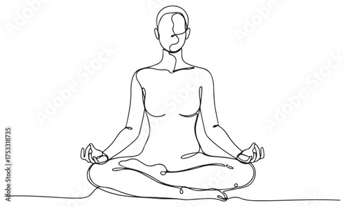 Continuous Line Drawing of a Person in a Meditative Yoga Pose