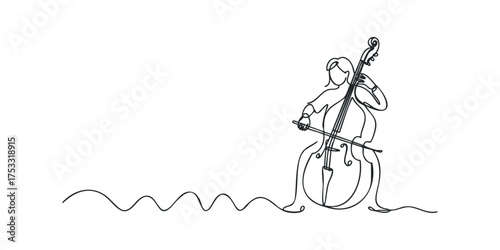 Person playing cello with single line drawing style