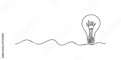Continuous line drawing of a lightbulb with filament