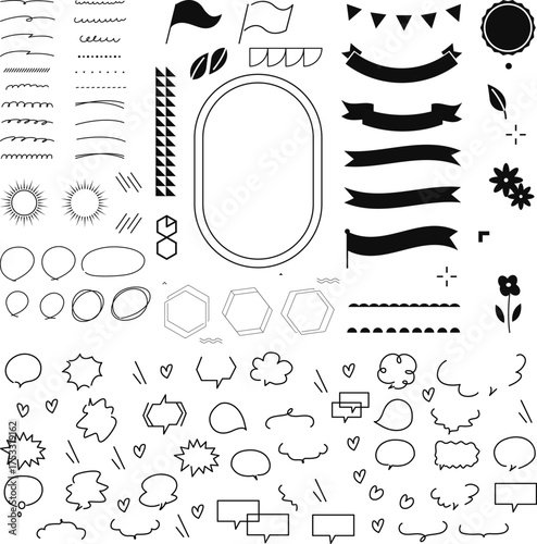 Vector set of different crowns, hearts, stars, crystals, sparkles, arrows, lightnings, diamonds, signs and symbols. Hand drawn, doodle elements isolated on white 