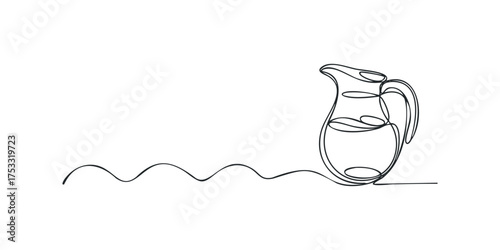 Line drawing of a glass pitcher with liquid
