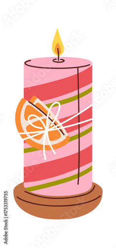 Striped wax candle Christmas decoration