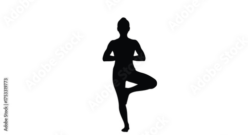 Yoga Tree Pose Silhouette. Vrikshasana icon for balance, mindfulness, and wellness.