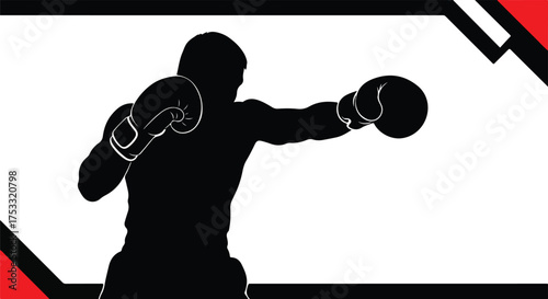 Powerful Boxer Silhouette Throwing Punch in Dynamic Graphic Design