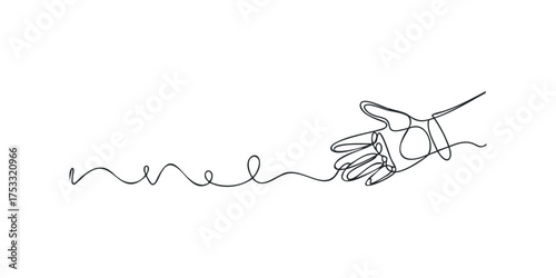 One line drawing of a hand reaching out