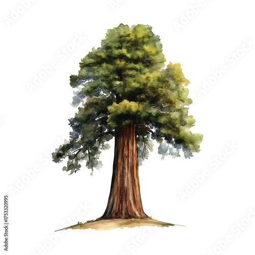 Watercolor Illustration of a Giant Sequoia Tree with Thick watercolor illutrastion transparent background