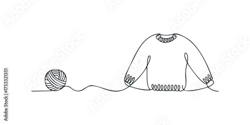 Line drawing of yarn ball and sweater