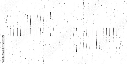 Monochrome texture composed of irregular graphic elements. Distressed uneven grunge background. Abstract vector illustration. Overlay for interesting effect and depth. Isolated on white background.