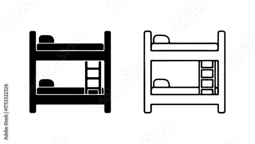 Bunk beds outline and solid with transparent background