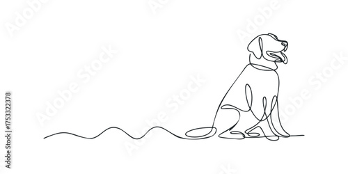 Dog sitting with tongue out single line sketch