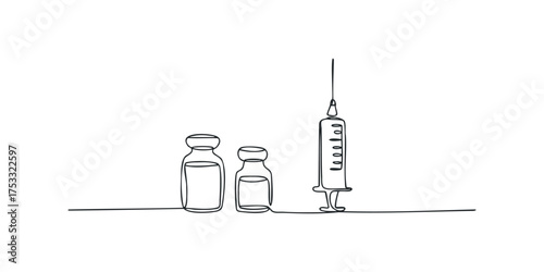 Syringe and Vials Single Line Drawing