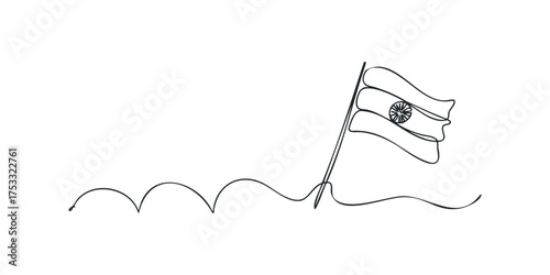 Single Line Drawing of Waving Indian Flag