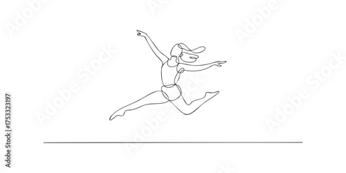 Single line drawing of a person jumping gracefully