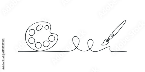 Artist Palette and Brush Line Art Creation Concept