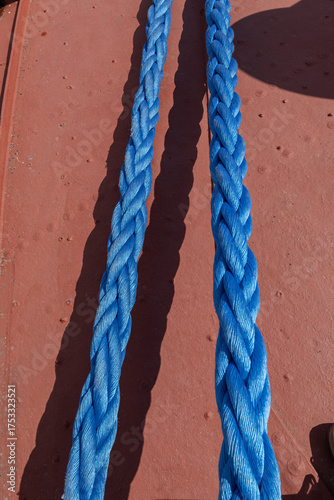 Mooring Ropes On Ship Metal Deck