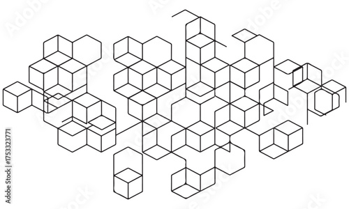 Interconnected Isometric Geometric Pattern of Cubes and Hexagons