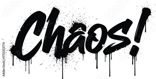 Artistic Black Chaos Text with Paint Drippings Isolated on Transparent