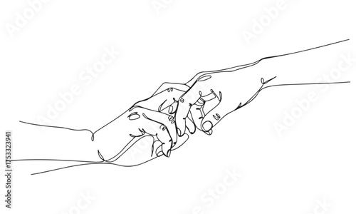 Continuous Line Art Drawing of Two Hands Connecting