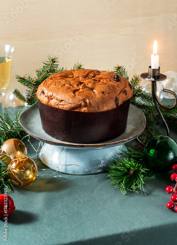 Panettone cakes on a festive Christmas table