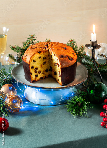 Panettone cakes on a festive Christmas table