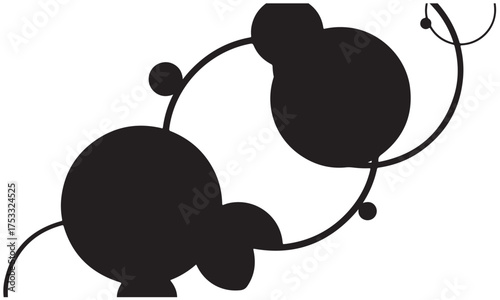 Abstract Black and White Design with Connected Organic Forms and Circles