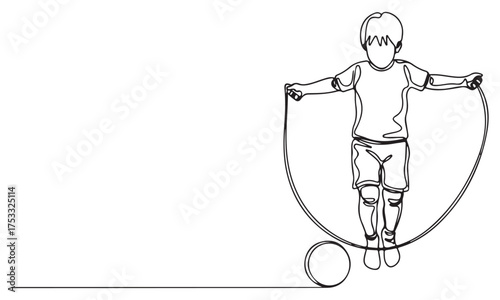 Continuous Line Art of a Child Skipping Rope