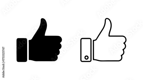 Thumbs up icons with outline and solid fill with transparent background