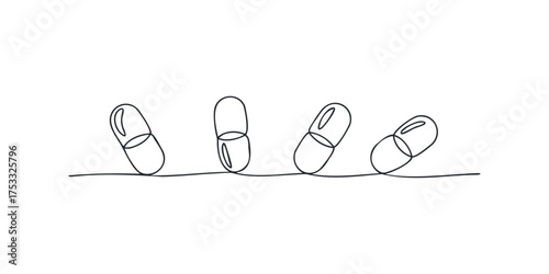Line art drawing of four pills on a white background