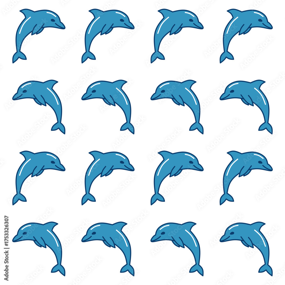 Naklejka premium Simple blue dolphin icon pattern. Cute dolphin hand drawn style.