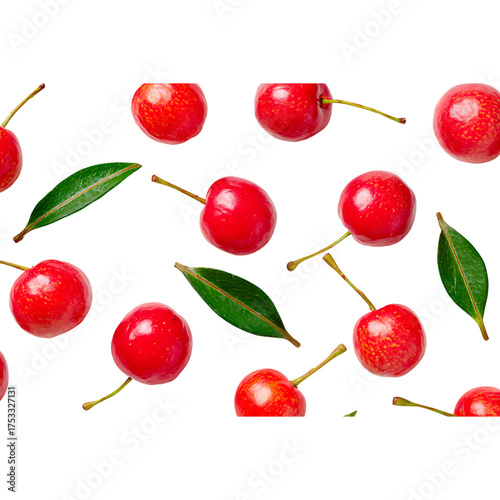 Vibrant cherry pattern with green leaves for summer themes, food designs, and healthy lifestyle promotions, adding a fresh, natural touch to projects