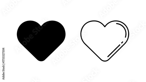 Heart icons with outline and solid fill with transparent background