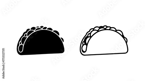 Taco outline and solid shapes with transparent background