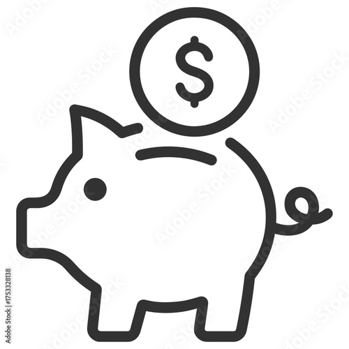 Piggy bank with dollar coin representing money savings and financial investment on transparent background