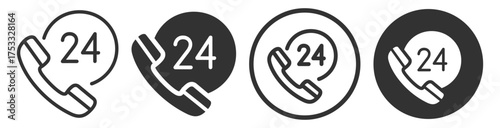 24 hour call service icon set on transparent background