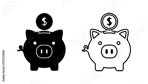 Piggy bank with coin with transparent background