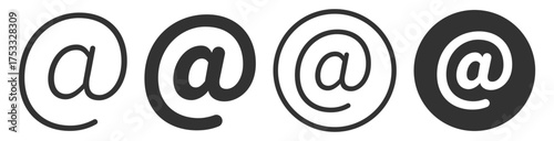 Email at symbol icon set on transparent background