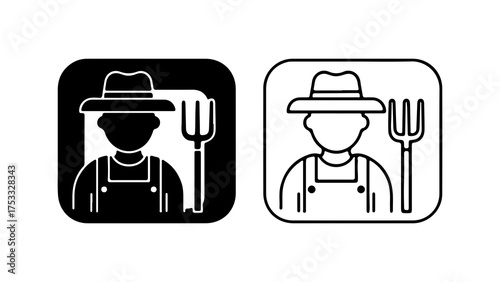 Farmer icon with pitchfork in rounded square