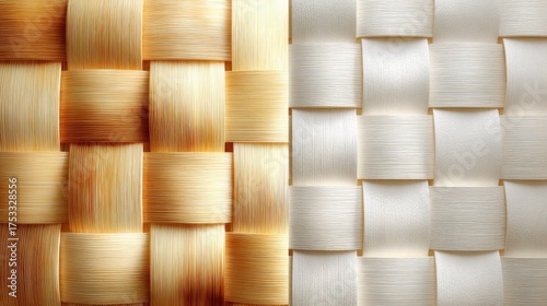 Close-up view of woven natural fibers in a basketweave pattern.