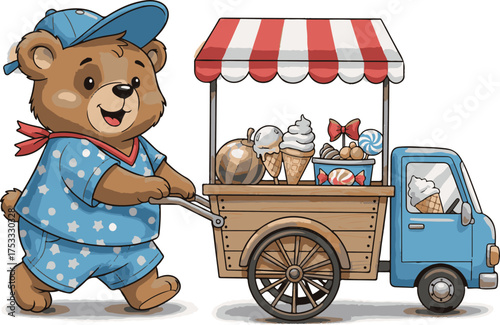 Sweet Holiday Bear with Ice Cream Cart