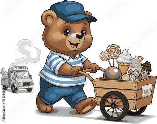 Sweet Holiday Bear with Ice Cream Cart