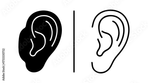 Ear icons with outline and solid fill with transparent background