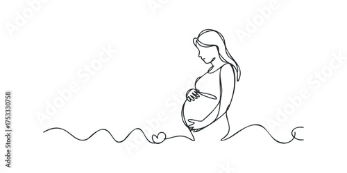 Minimalist Line Art of Pregnant Woman Holding Belly