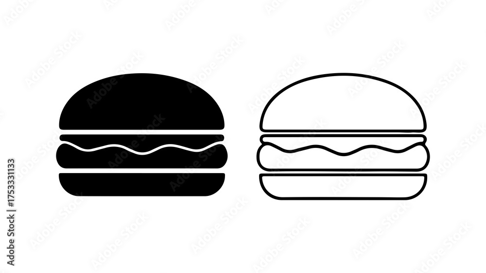 Fototapeta premium Burger icons with outline and solid fill with transparent background
