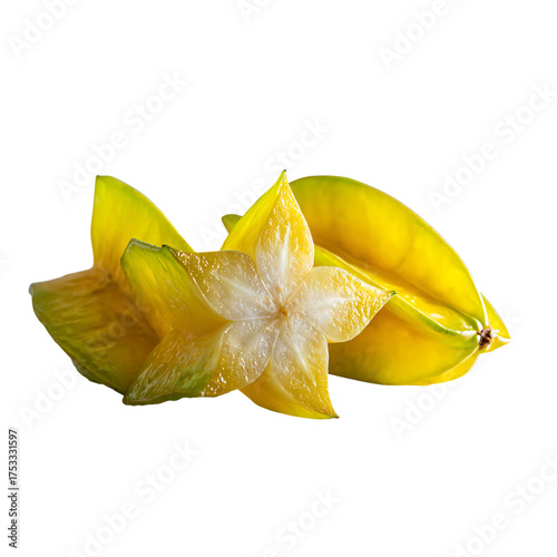 Fresh starfruit sliced open showing vibrant yellow color, perfect for healthy eating and tropical fruit concepts