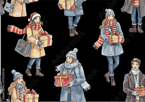 Winter People with Gifts Pattern