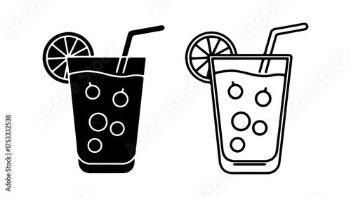 Lemonade glass with slice and straw with transparent background