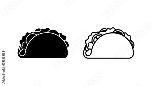 Taco outline and solid shapes with transparent background